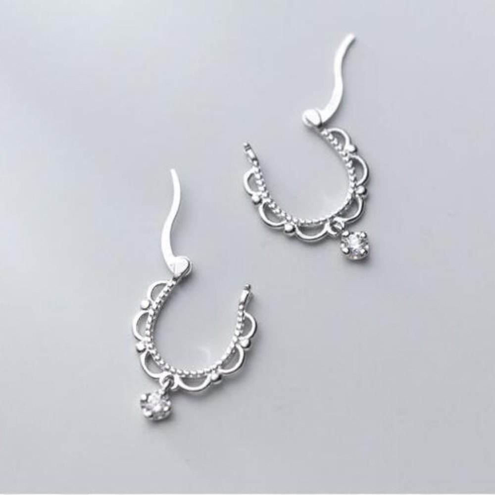 NEW 925 Sterling Silver Lace Diamond Huggie Hoops - Picture 7 of 11